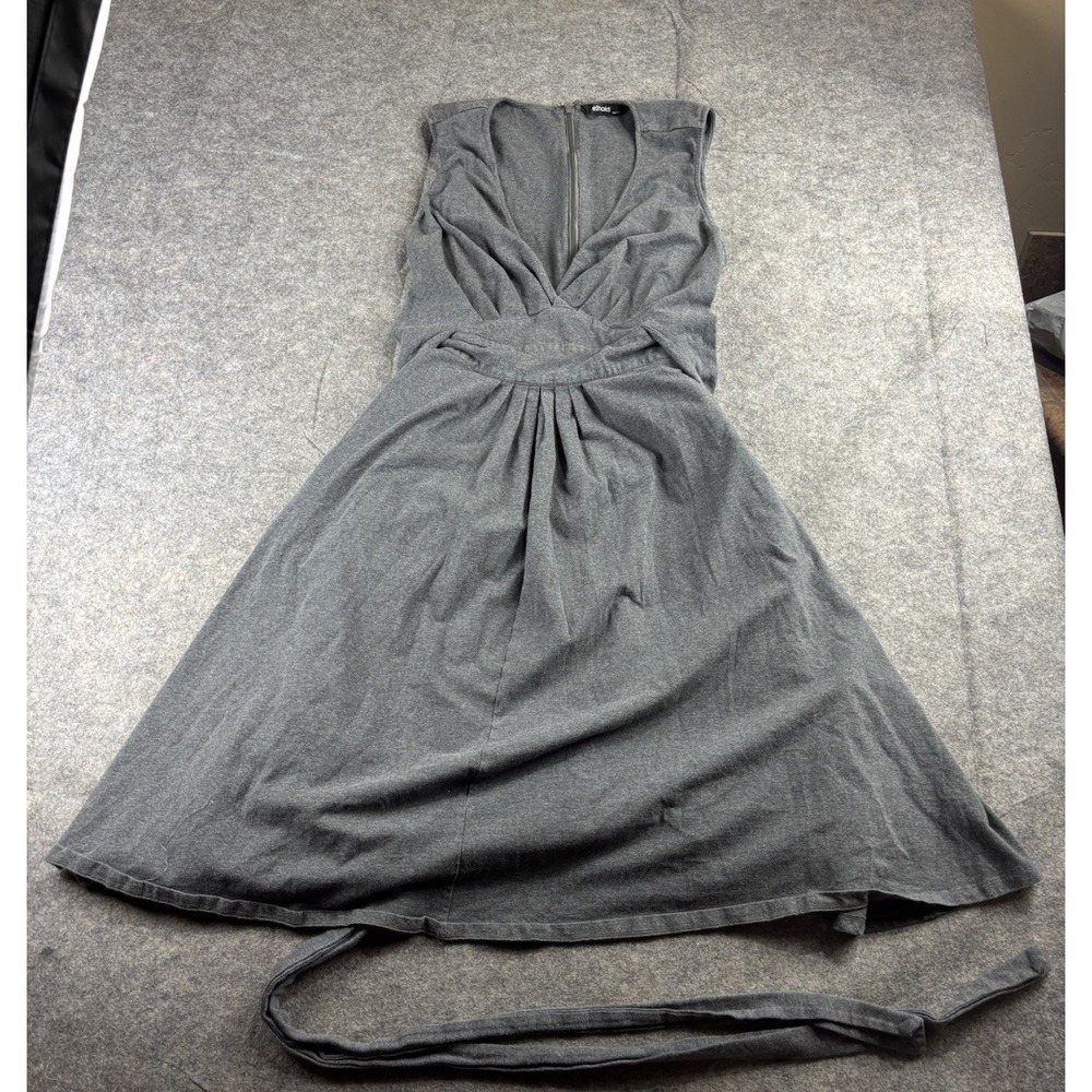 eShakti Custom Women's S SEE Gray Long Sleeve Fit and Flare Midi Dress Stretch
